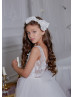 Ivory 3D Flowers Deep V Back Flower Girl Dress
